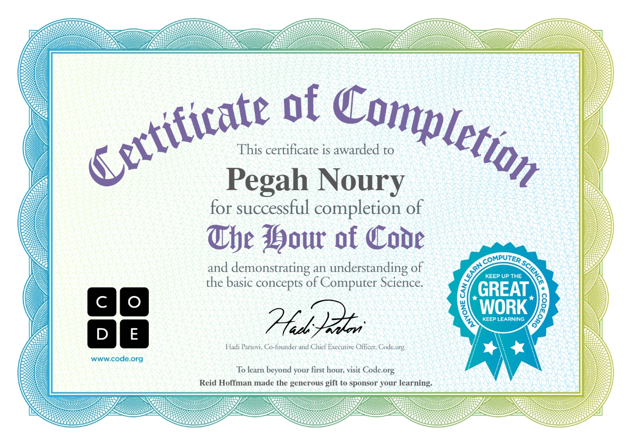 Code.org Hour of Code certificate