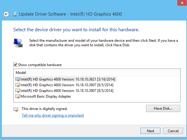 Device Manager - Revert to old driver software